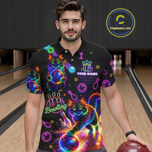 Load image into Gallery viewer, Custom Funny Cat Neon Bowling Jerseys for Men Bowling Outfit Polo &amp; 1/4 Zip Bowling Team Shirts NQS11515