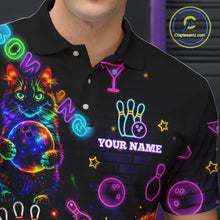 Load image into Gallery viewer, Custom Funny Cat Neon Bowling Jerseys for Men Bowling Outfit Polo &amp; 1/4 Zip Bowling Team Shirts NQS11515