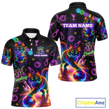Load image into Gallery viewer, Custom Funny Cat Neon Bowling Jerseys for Men Bowling Outfit Polo &amp; 1/4 Zip Bowling Team Shirts NQS11515