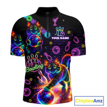 Load image into Gallery viewer, Custom Funny Cat Neon Bowling Jerseys for Men Bowling Outfit Polo &amp; 1/4 Zip Bowling Team Shirts NQS11515