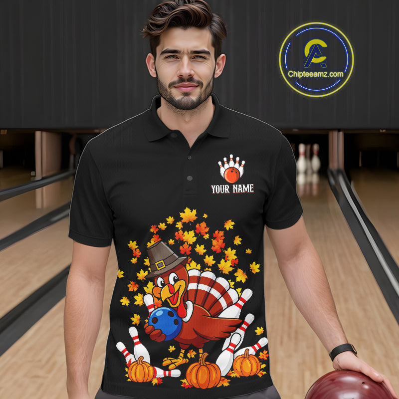 Funny Turkey Bowling Shirts For Men, Autumn Leaf Thanksgiving Bowling Tournament Shirts NQS10716