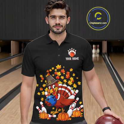 Funny Turkey Bowling Shirts For Men, Autumn Leaf Thanksgiving Bowling Tournament Shirts NQS10716