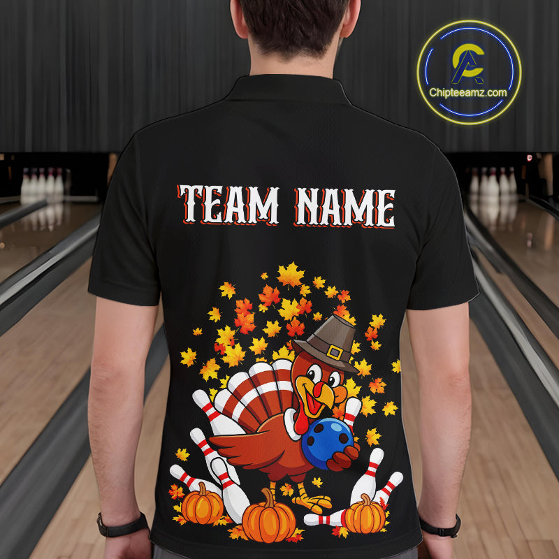 Funny Turkey Bowling Shirts For Men, Autumn Leaf Thanksgiving Bowling Tournament Shirts NQS10716