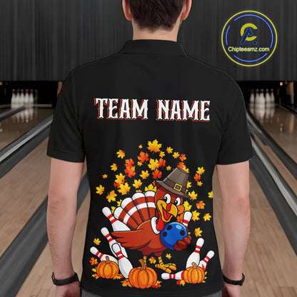 Funny Turkey Bowling Shirts For Men, Autumn Leaf Thanksgiving Bowling Tournament Shirts NQS10716