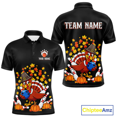 Funny Turkey Bowling Shirts For Men, Autumn Leaf Thanksgiving Bowling Tournament Shirts NQS10716