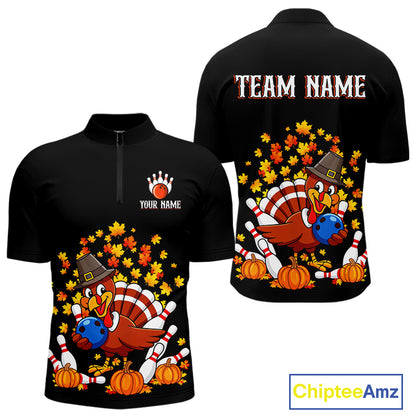 Funny Turkey Bowling Shirts For Men, Autumn Leaf Thanksgiving Bowling Tournament Shirts NQS10716