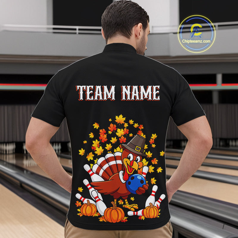 Funny Turkey Bowling Shirts For Men, Autumn Leaf Thanksgiving Bowling Tournament Shirts NQS10716