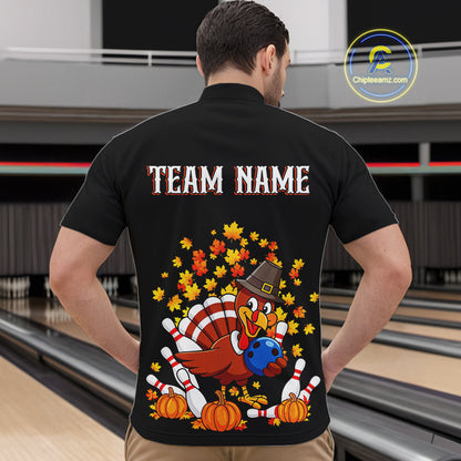 Funny Turkey Bowling Shirts For Men, Autumn Leaf Thanksgiving Bowling Tournament Shirts NQS10716