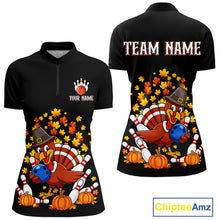 Load image into Gallery viewer, Funny Turkey Bowling Shirts For Women, Autumn Leaf Thanksgiving Bowling Tournament Shirts NQS10716