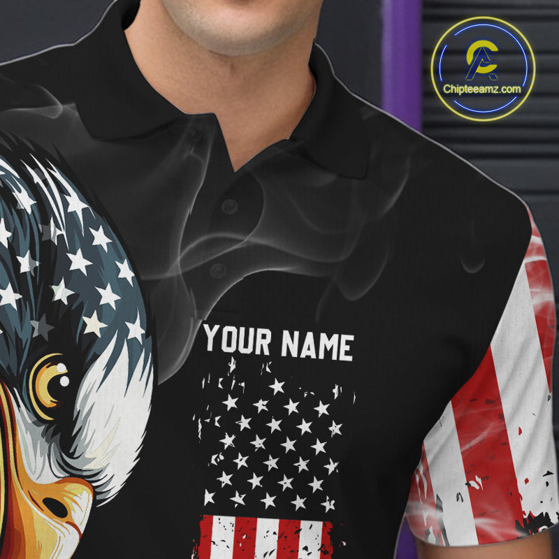 American Flag smoke Eagle Bowling Polo, 1/4 zip Shirts For Men Custom patriotic Bowling team jerseys NQS10719