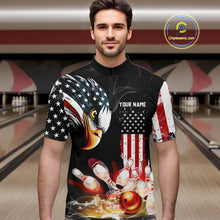 Load image into Gallery viewer, American Flag smoke Eagle Bowling Polo, 1/4 zip Shirts For Men Custom patriotic Bowling team jerseys NQS10719