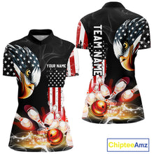 Load image into Gallery viewer, American Flag smoke Eagle Bowling Polo, 1/4 zip Shirts For Women Custom patriotic Bowling team jersey NQS10719