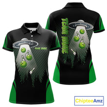 Load image into Gallery viewer, Black and Green ufo alien Bowling Women Bowling Polo, quarter zip Shirts Custom Bowling Team Jersey NQS10726