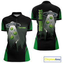 Load image into Gallery viewer, Black and Green ufo alien Bowling Women Bowling Polo, quarter zip Shirts Custom Bowling Team Jersey NQS10726