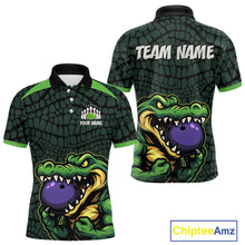 Load image into Gallery viewer, Green Alligator Bowling Polo, Quarter Zip shirts for Men Custom Team bowling uniform jersey NQS10734