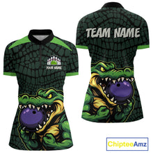 Load image into Gallery viewer, Green Alligator Bowling Polo, Quarter Zip shirts for Women Custom Team bowling uniform jersey NQS10734