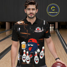 Load image into Gallery viewer, Custom Black And Orange Funny Beer Bowling Men Polo, Quarter Zip Shirts, funny bowling shirts NQS10959