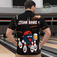 Load image into Gallery viewer, Custom Black And Orange Funny Beer Bowling Men Polo, Quarter Zip Shirts, funny bowling shirts NQS10959