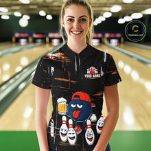 Load image into Gallery viewer, Custom Black And Orange Funny Beer Bowling Women Polo, Quarter Zip Shirts, funny bowling shirts NQS10959