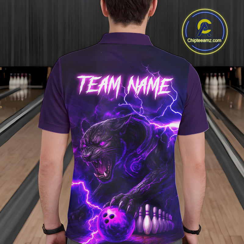 Purple Thunder Lightning Custom Panther Bowling Polo, 1/4 zip Shirts For Men, Panther Bowling Jerseys NQS10789