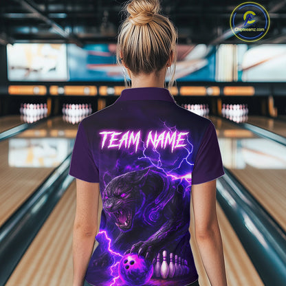 Purple Thunder Lightning Custom Panther Bowling Polo, 1/4 zip Shirt For Women, Panther Bowling Jersey NQS10789