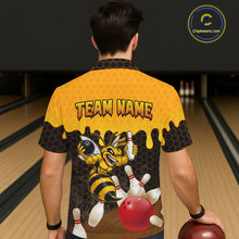 Load image into Gallery viewer, Custom Black and Yellow Honey Pattern Angry Bee Bowling Team Button-up Shirt, Bowling League Shirts NQS11705