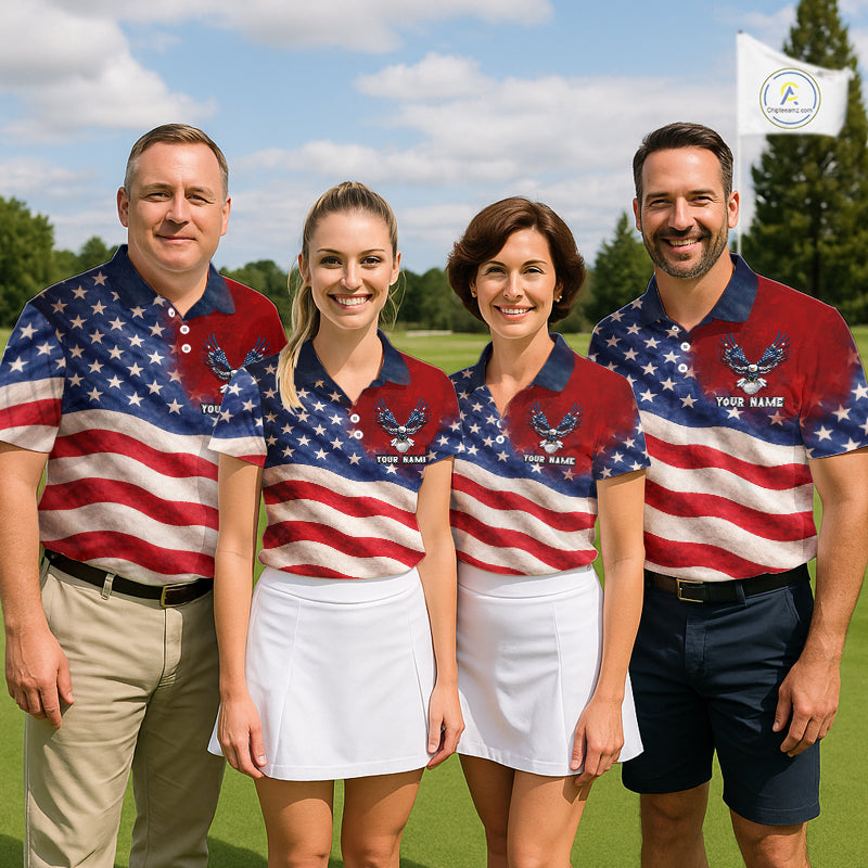 Custom American Flag Eagle Golf Polo Shirts For Women, patriotic Golf attire for ladies NQS11712