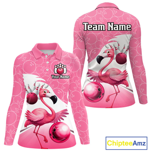 Funny Pink Flamingo Bowling Shirts for Women Custom Flamingo Team bowling jerseys, gift for bowlers NQS11715