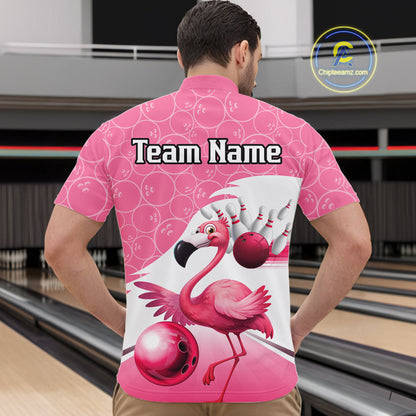 Funny Pink Flamingo Bowling Shirts for Men Custom Flamingo Team bowling jerseys, gift for bowlers NQS11715
