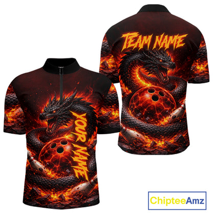 Custom Red Dragon Bowling Polo Shirts, Bowling 1/4 zip jersey For Men, Team Bowling League jerseys NQS11588