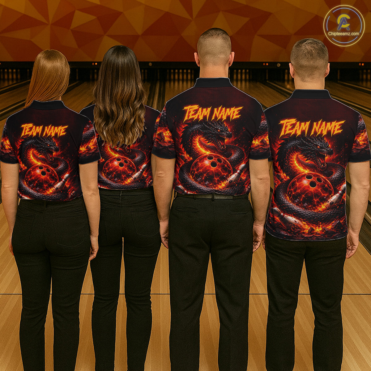 Custom Red Dragon Bowling Polo Shirts, Bowling 1/4 zip jersey For Women, Team Bowling League jerseys NQS11588