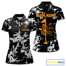 Load image into Gallery viewer, Black and Gray Camo Orange Disc Golf basket Women Disc golf polo shirts Custom team disc golf jerseys NQS10796