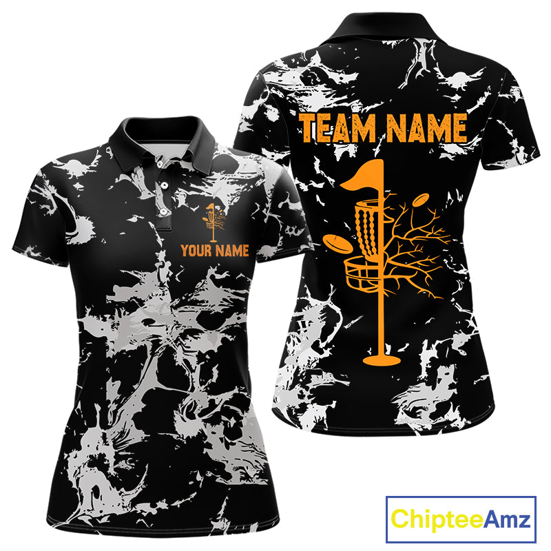 Black and Gray Camo Orange Disc Golf basket Women Disc golf polo shirts Custom team disc golf jerseys NQS10796