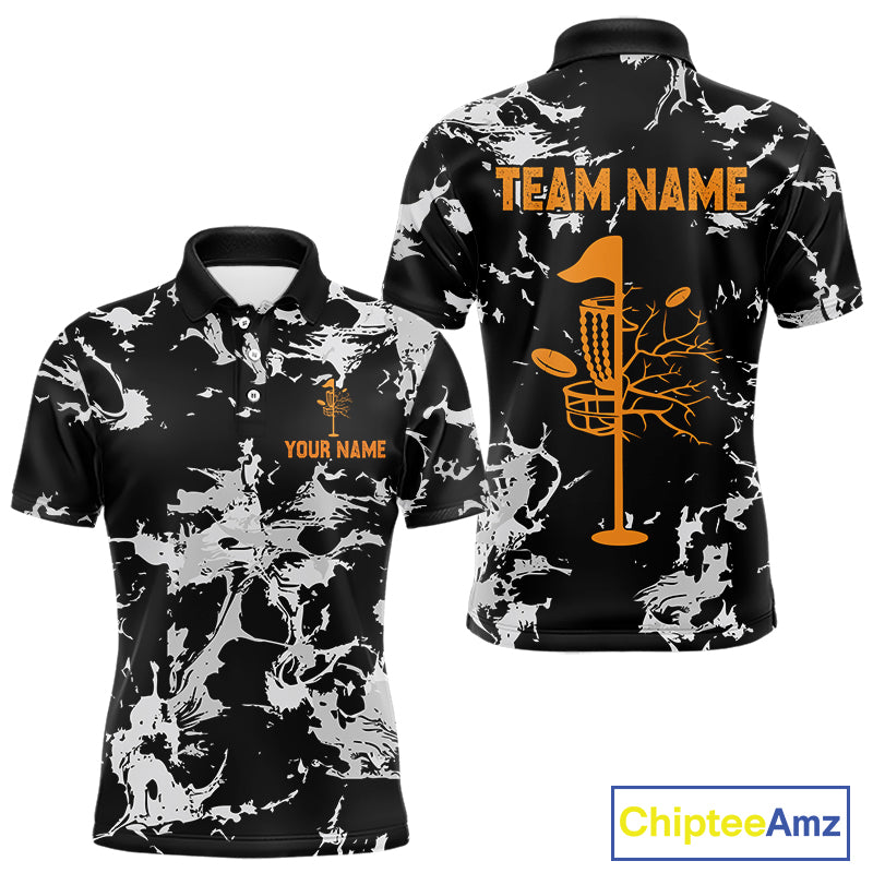 Black and Gray Camo Orange Disc Golf basket Mens Disc golf polo shirts Custom team disc golf jerseys NQS10796