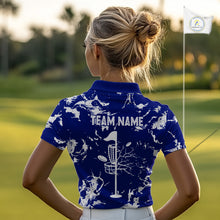Load image into Gallery viewer, Blue and Gray Camo Disc Golf basket Women Disc golf polo shirts Custom team disc golf jerseys NQS10797