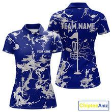Load image into Gallery viewer, Blue and Gray Camo Disc Golf basket Women Disc golf polo shirts Custom team disc golf jerseys NQS10797