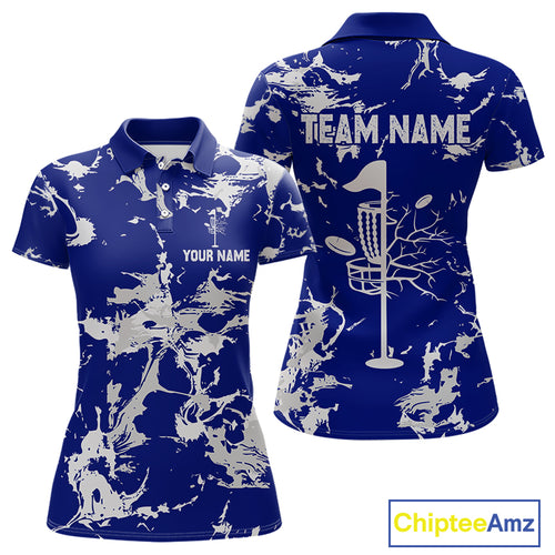 Blue and Gray Camo Disc Golf basket Women Disc golf polo shirts Custom team disc golf jerseys NQS10797
