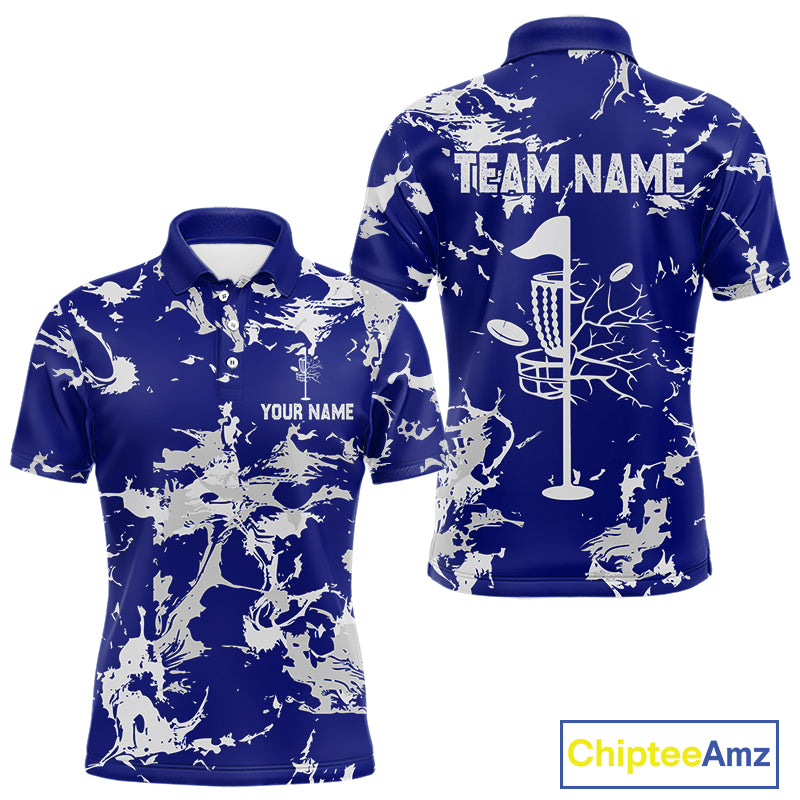 Blue and Gray Camo Disc Golf basket Mens Disc golf polo shirts Custom team disc golf jerseys NQS10797