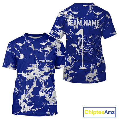 Blue and Gray Camo Disc Golf basket T-Shirts Custom team disc golf jerseys NQS10797