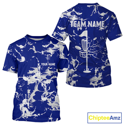 Blue and Gray Camo Disc Golf basket T-Shirts Custom team disc golf jerseys NQS10797