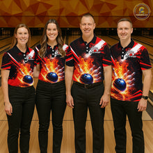 Load image into Gallery viewer, Custom Black and Red Flame Bowling Jersey Bowling Polo, 1/4 Zip Shirts for Women, Team bowling outfit NQS11595
