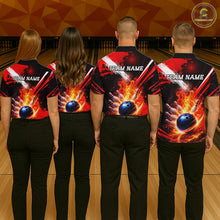 Load image into Gallery viewer, Custom Black and Red Flame Bowling Jersey Bowling Polo, 1/4 Zip Shirts for Women, Team bowling outfit NQS11595