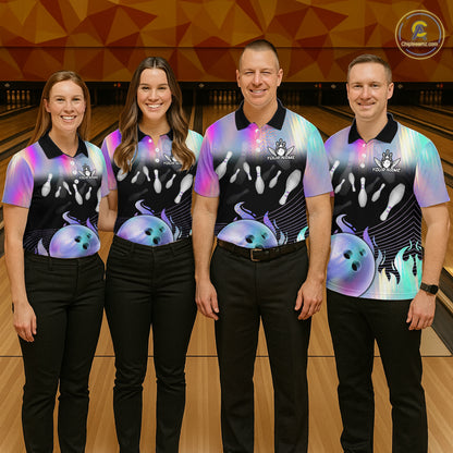 Bowling Polo Shirts For Men, 1/4 zip shirts Custom hologram Bowling Team Shirts Bowler Outfit NQS11385