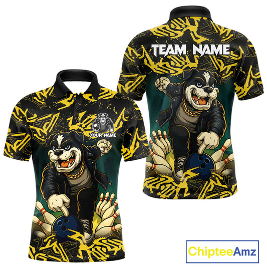 Black and Yellow Camo Funny Bulldog Bowling Shirts For Men Custom Cool Bowling Outfits Team Jerseys NQS11215