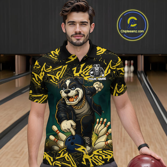 Black and Yellow Camo Funny Bulldog Bowling Shirts For Men Custom Cool Bowling Outfits Team Jerseys NQS11215