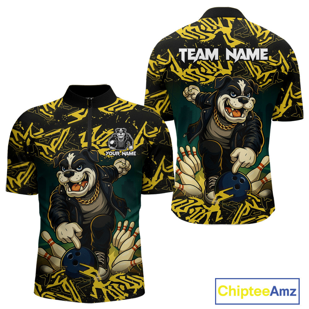 Black and Yellow Camo Funny Bulldog Bowling Shirts For Men Custom Cool Bowling Outfits Team Jerseys NQS11215