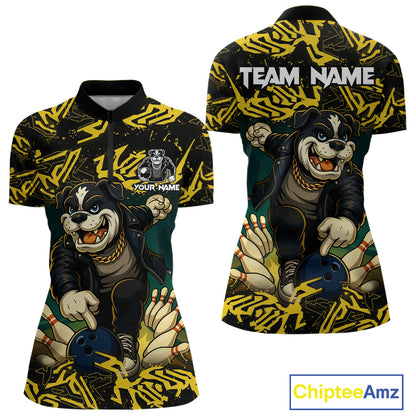 Black and Yellow Camo Funny Bulldog Bowling Shirts For Women Custom Cool Bowling Outfits Team Jerseys NQS11215
