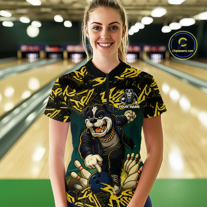 Black and Yellow Camo Funny Bulldog Bowling Shirts For Women Custom Cool Bowling Outfits Team Jerseys NQS11215