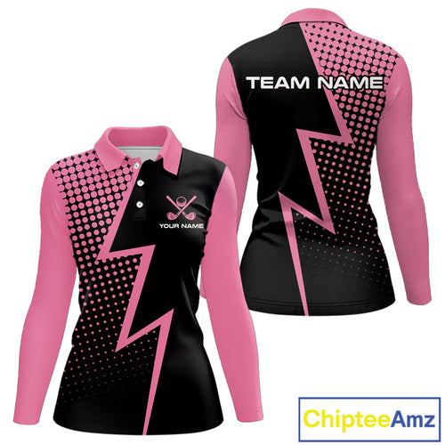 Black and Pink dots pattern Lightning Golf polo shirts for Women custom golf top for ladies NQS10853