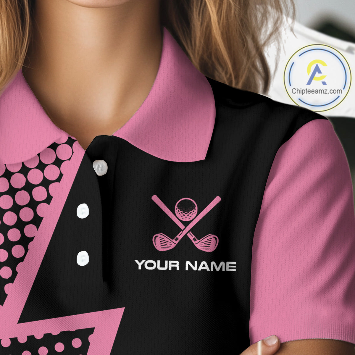 Black and Pink dots pattern Lightning Golf polo shirts for Women custom golf top for ladies NQS10853